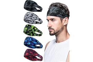 AWUMBUK Sport Stirnband Herren 5 Pcs Schweißband Stirn, Stretchy Haarband Schweißabsorption Atmungsaktiv Haarreif Männer Geeignet Für Bewegung, Fitness, Laufen
