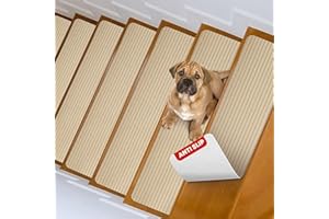 MBIGM 20cm X 65cm (Paquete de 15) Alfombras Antideslizantes Peldaños de Escalera Alfombrilla Antideslizante Interior para niños Mayores y Mascotas con Adhesivo Reutilizable, Camello