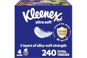 Kleenex Ultra Soft Facial Tissues, 4 Cube Boxes, 60 Tissues per Box, 3-Ply (240 Total Tissues), Packaging May Vary