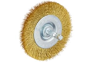kwb Brosse à disque, fine, fil de laiton, Ø 75 mm pour le métal et la pierre, brosse métallique pour perceuse, y compris tige hexagonale E6.3, pour dérouiller, décalaminer, rendre rugueux et nettoyer