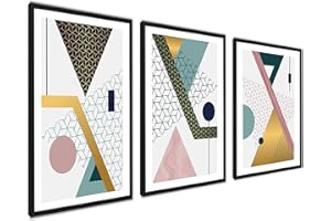 AG.ART DECO Zestaw plakatów Geometryczne kształty Tryptyk - 3szt 50x70cm - Dekoracja ścienna Salon Sypialnia - Złote Turkusowe - bez ramek
