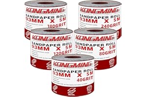KONGMING Schleifpapier Rolle Set 93 mm x 5 m x 5 Rolle Körnung 40 80 120 180 240 für Handschleifer Handschleifblock