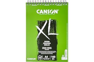 Canson XL, Papel de dibujo, Grando ligero, 160gsm, Espiralados sobre el lado corto, A4-21x29,7cm, Blanco, 50 Hojas