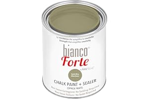 BIANCO SHABBY Bianco Forte - Verde Oliva - (1L) Vernice a Gesso con Finitura/Protettivo 2-in-1: Chalk Paint Super Resistente per Mobili, Pareti e Porte – Asciugatura Rapida, Interni/Esterni, Opaca