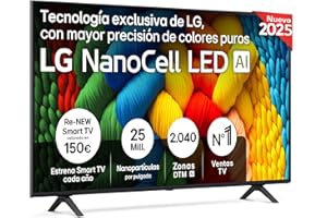 LG 55NANO80A6B - TV 55", 4K NanoCell, Smart TV, LED IA, WebOS 25, Procesador Potente e Inteligente, Super Upscaling, Dolby Digital Plus, Alexa/Google Assistant, Negro