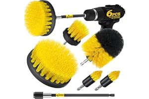 Holikme 4Pack Drill Brush Power Scrubber Cleaning Brush Extended Long Attachment Set All Purpose Drill Scrub Brushes Kit for Grout, Floor, Tub, Shower, Tile, Bathroom and Kitchen Surface，Yellow
