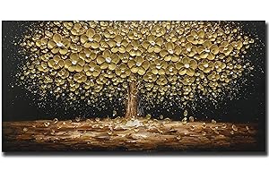 YUAPEDA Albero D'oro 100% Dipinta a Mano Astratto Quadro Dipinto a Mano, l'interno Art Quadri Moderni Pittura a Olio su Tela Dipinti a Mano Quadri Soggiorno Quadri (50x100CM)