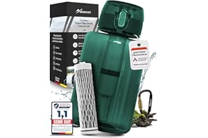 BERGKVIST® Outdoor Bouteille filtrante FJÄLLKLAR (1 l) - Gourde d'un litre avec filtre d'AHLSTROM® pour de l'eau potable propre en camping, randonnée et aventures de survie - Vert