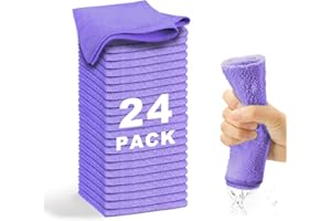 WEAWE 24 Paños de Bayeta Microfibra, Suaves, Absorbentes, Reutilizables Multiusos Limpieza Cocina, Coche, Cristales, Balletas Microfibra (Morado)