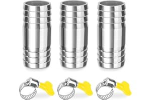 ELEGRIP Raccordo per Tubo Dritto in Acciaio Inox, 3 Pezzi 32mm Barb Raccordi Connettori per Tubi con Fascette, 2 Vie a Forma di I Raccordo Portagomma Adattatore per Tubo Acqua, Aria
