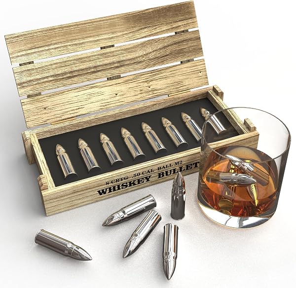 Geschenke für Männer - Bullet Eiswürfel Edelstahl Wiederverwendbare Metall Whisky Steine für Jahrestag Und Geburtstag Personalisierte Geschenk für Ihn Ehemann Papa Freund (8Stück) - 1