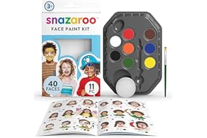 Snazaroo 1180138 Set de maquillaje con 8 colores al agua para cara y cuerpo con esponja, pincel e instrucciones - Aventura