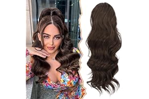 BARSDAR Cordón Extensión de Cola de Caballo para mujer, Ondulado Coleta Hair Extension Sintética Coleta Clip Coleta Postizos de Cola para Niñas (40CM,Castaño Marron)