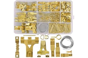 HOSUNG Picture Hangers Kit, 220 Pcs Wall Picture Hanging Kit,Picture Metal Hanging Hooks, Golden Photo Frame Hangers