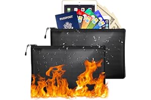 Unnosin 2 Stück 35 x 24cm Dokumententasche Feuerfest, Große Aktentasche mit Reißverschluss wasserdichte, für wichtige Dokumente, Reisepässe, Bankkarten, Geld und andere Wertgegenstände