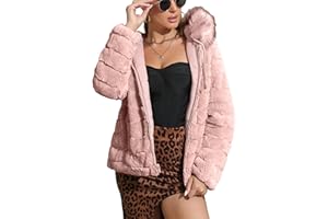 Geschallino Giacca da Donna in Pelliccia Sintetica Reversibile con Cappuccio Imbottito Invernale Imbottito con Collo in Pelliccia