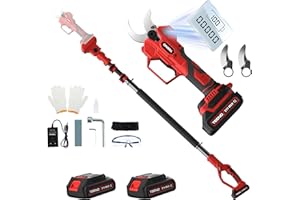 TEENO 2-in-1 Akku Astschere, mit 2M Verlängerungsstange, Elektrische Baumschere mit 21V 2×2.0Ah Batterie, 40CM Schnittdurchmesser, Teleskop-Gartenschere für Baumschnitt
