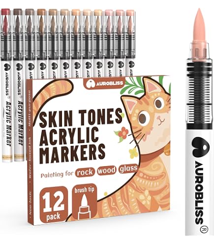 Set De 12 Rotuladores Acrílicos Brush Marker | Tonos De Piel Realistas | Punta Pincel Flexible