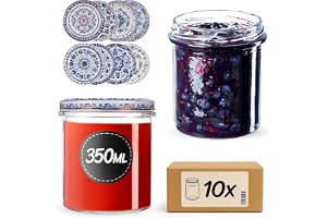 KADAX Uppsättning med 10 syltburkar 350 ml TO82 blå/vit, konserveringsburkar förvaringsburkar masonburk med skruvlock, lufttä