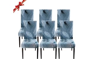 Jaotto Fundas para Sillas de Comedor Pack de 6,Modernas Fundas de Sillas de Comedor Respaldo Alto Elásticas Lavables Desmontables,Cubiertas para Sillas para Comedor Hotel Banquete(Hoja Azul,6 Piezas)