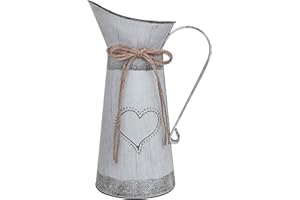 Soyizom Vintage French Pitcher Vase farmhouse Decorative Pitcher Metal Rustic Vase Watering Milk Jug Can Galvanized Tin Decor Vase Country Primitive Jug For Artificial Dried Flower Vase -11"H Pitcher
