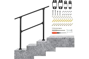 IBVIVIC Rampe d'Escalier, Main Courante pour Escalier d'Extérieur 2 à 3 Marches, Garde-Corps pour Escalier, Rampe d'Escalier en Fer Forgé Réglable pour Escalier Porche Jardin Garage (Noir)