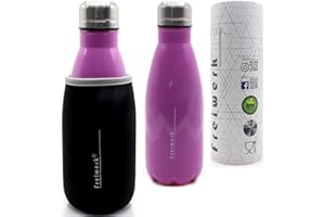 botella termo freiwerk® botella termo para beber acero inoxidable aislado doble pared para ir cubierta protectora de neopreno camping sport bike outdoor pink 350ml