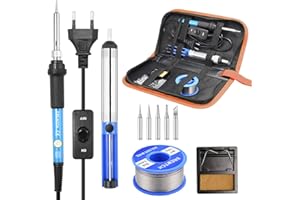 Saldatore a Stagno, SREMTCH 60W 220V Saldatura Kit con Temperatura Regolabile 200℃〜450℃ Saldatore Professionale con interruttore ON/OFF 5 Pezzi Punte