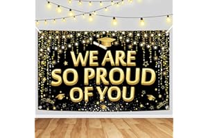 METALNUTS Large Black and Gold Graduation Banner "We Are So Proud of You" 2025 - Party Decorations for Indoor & Outdoor Celebrations