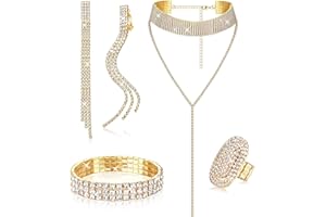 KALVICA Strass Kristall Schmuck Set für Damen Strass Armband Armreif Quaste Choker Halskette Ring Baumeln Fransen Ohrringe Für Braut Hochzeit Party Silber/Gold