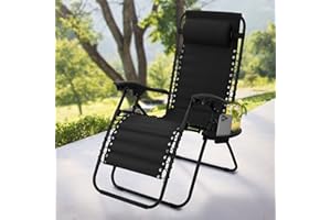 ML DESIGN MODERN LIVING ML-Design Chaise Longue avec Appui-Tête et Porte-Gobelet, Pliable, Noir, en Acier/Tissu Polyester Oxford, Bain de Soleil de Champing, Coussin de Tête et Dossier Réglables, Repose-Pieds Antidérapant