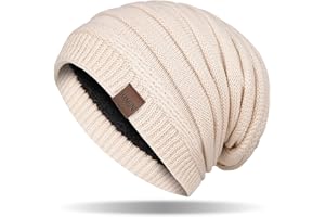 HAMUNI Mütze Damen, Atmungsaktiv Strickmütze Herren, Warme Wintermütze Damen, Street Style Slouch Beanie Mütze Herren, Klassische Unisex Winter Mütze mit Weichem Bequemem Fleece Innenfutter