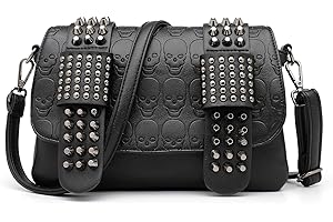 LUI SUI Bolso de Hombro con Remaches de Esqueleto Punk Femenino Bolso de Cuero PU Billetera
