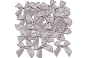 RYVERA Riviera 48 Lazos de Cinta de Satén Mini Lazos, Lazo de Satén Regalo Cara para Navidad, Manualidades, Decoración de Bodas, Fabricación de Tarjetas, Adornos de Costura, Embalaje de Regalo,5cm Gris Plata