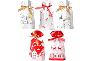 AWCIGG 30 sztuk Torby na prezenty świąteczne Małe saszetki świąteczne na prezenty Koperty świąteczne ze sznurkiem na Ciastka Słodycze Czekoladki 15x23 CM