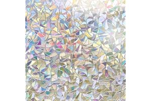 Beautysaid Rainbow Window Film Privacy: 3D Stained Glass Window Film, No-Glue Window Film, Frosted Backing Film, Static Cling Window Film, Rainbow Decoration for Home Kitchen (44x200cm)