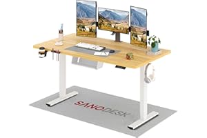 SANODESK Escritorio eléctrico para Trabajar de pie 160x60cm, Escritorio eléctrico Regulable con 4 preajustes de Memoria, Panel Inteligente con Ganchos, Caja de Almacenamiento y portavasos, Arce