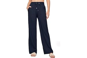 WILLIT Hose Damen Leinenhose Baumwolle Sommerhose Leinen Stoffhose Einfarbig Jogginghose Weites Bein Palazzo Hose Freizeithose Casual Strandhose mit Taschen