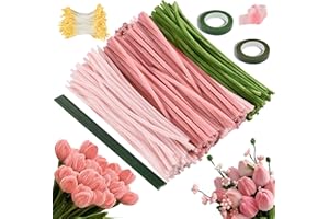 WEALROTN Pipe Cleaners for Craft 300PCS, 30cm Long Super Flexible Fluffy Craft Set with Flower Stems & Florist Tape, Pink and Green Pipecleaners for DIY Floral Arrangements, Kids Art Projects