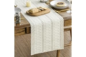 Artoid Mode Beige Farmhouse Woven Rustic Bohemian Table Runner 30x183 cm, Hollow Seasonal Holiday Kitchen Dining Table Decoration for Home Party Decor