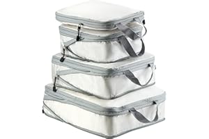 QWORK® Zestaw 4 kompresyjnych kostek do pakowania, podróżna torba do przechowywania i organizer niezbędników do walizki, lekka i trwała, beżowa