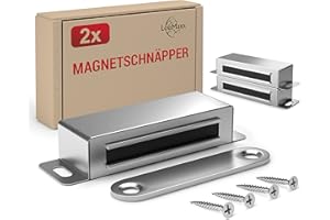 LouMaxx Magnetschnäpper stark - Haltekraft 15kg - 2er Set aus Edelstahl – Türmagnet - Schrankmagnet – Möbelmagnete – Tuer Magnetverschluss Edelstahl– Magnethalter Schranktür für sicheren Halt