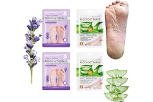 CHENDUORAN 4 Pares Mascarilla Hidratante Para Pies, Mascarilla Pies Exfoliante, Mujeres y Hombres Quitar Piel Muerta y Callos, Reparar el Talón Agrietado y Muerto (2 pares Aloe Vera + 2 pares Lavanda)