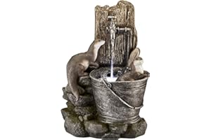SERENITY WATER FEATURES Serenity Animal Water Feature, Light Up LED, Self Contained for Garden, Decking & Patio, Outdoor, Weatherproof, Height 55cm (Playing Otters)