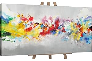 YS-Art Abstrakt Design Acryl Gemälde auf Leinwand buntes Leben handgemalt Wandbilder Wohnzimmer modern Wohndekor Bilder Büro farbenfrohe echte Kunst 160x80 cm