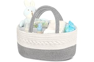 Maliton cesta bebe,Portátil cesta organizadora bebe,cesta cambiador bebe,organizador bebe,cesta regalo bebe,Adecuado para productos para el cuidado del bebé-Blanco Gris