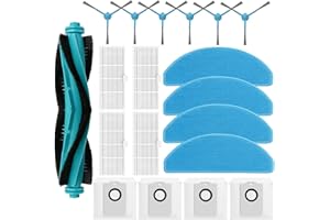 JINDEHUI Kit Accesorios de Recambios para Cecotec Conga 7490 Immortal/8290 Immortal Ultra Power Home Genesis X-Treme,1Cepillo Principal,6 Cepillos Laterales,4 filtros Hepa,4 paños para fregona Mopa,4 Bolsas
