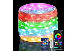 HOTUT RGBIC Zewnętrzne Lampki Choinkowe, 15 m, 150 Diod LED, Kolorowy Wąż świetlny LED, Pilot Zdalnego Sterowania i Sterowanie Aplikacją, Ponad 99 Trybów, Timer, Wodoodporne do Ogrodowej, Imprezy
