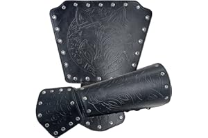 Thajaling Viking Wolf Head Leather Bracers, Medieval Archery Bracers, Nordic Knight LARP Arm Guards for Cosplay Halloween Costume