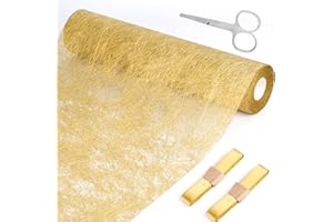 Ticeed Camino de Mesa, Camino Dorado con 2 Cintas, Cinta de Mesa Oro Brillante para Boda y Festividades